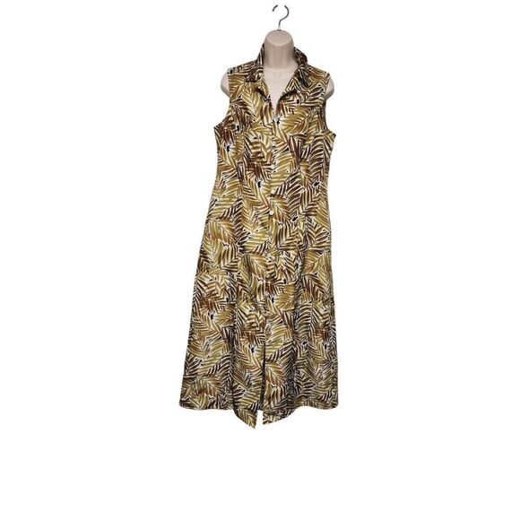 SCARLETT Multicolor Brown Sleeveless Button Front Open Back Midi Dress Size 14 - Picture 1 of 6